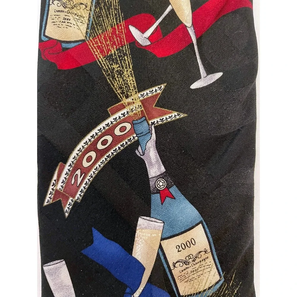 New Millennium Mens Classic Neck Tie 2000 Happy New Year Party Black 100% Silk